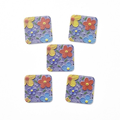 Acrylic Cabochons, for Hair Pins, Hair & Earrings Accessories, Square with Flower Pattern