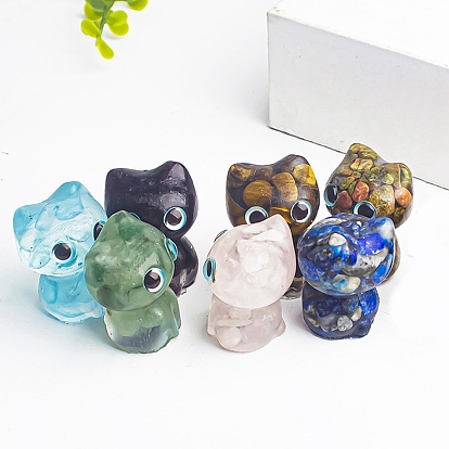 Resin Cat Display Decoration, with Natural Gemstone Chips inside Statues for Home Office Decorations