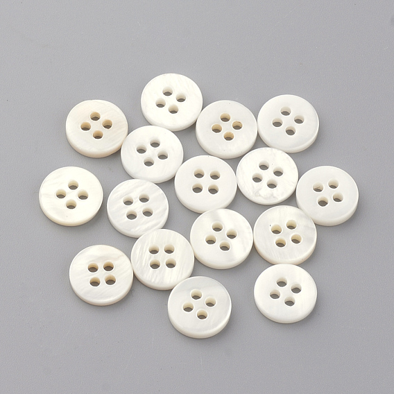 4-Hole Freshwater Shell Buttons, Flat Round