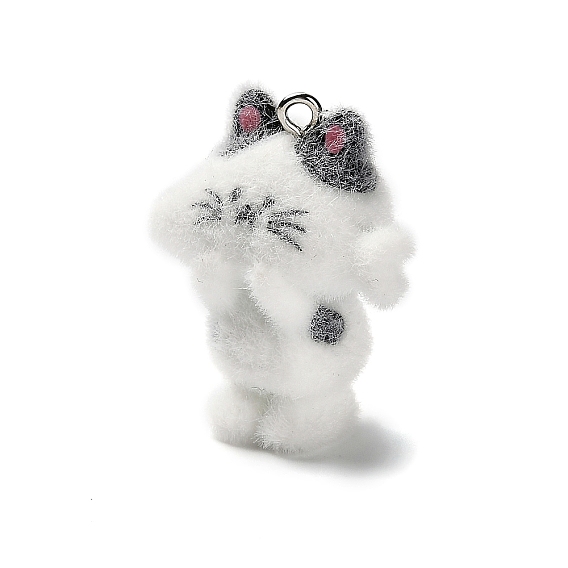 3d подвески из непрозрачной смолы с флокированием, амулеты кошки едят рыбу, с платиновыми тоновыми железными петлями