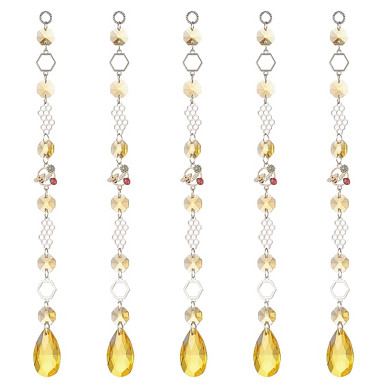 Стекло каплевидное окно висит ловцы солнца, подвески из сплава пчелы/соты и стекла, восьмиугольные звенья, украшения, украшения