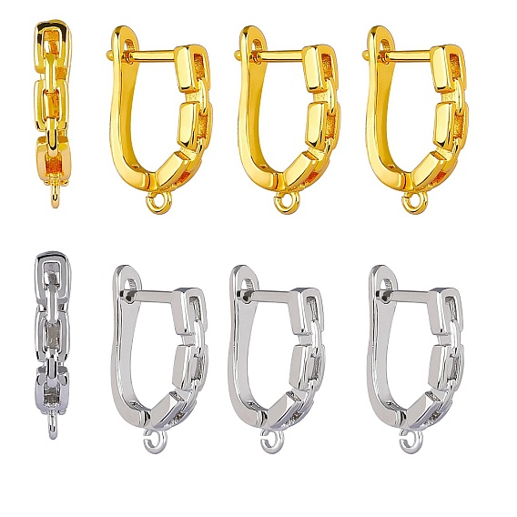 4 пары 2 цветные латунные полые прямоугольные серьги-кольца с фурнитурой, запереть, без свинца и без кадмия