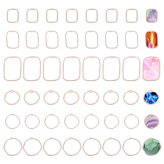 48шт 6 стили подвески из сплава с открытой спиной, для diy уф смолы, эпоксидная смола, Прессованные цветочные украшения, прямоугольные и кольцевые подвески