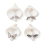 4Pcs 4 Styles Copper Wire Wrapped Shell Pendants, Angel Charms with Glass Pearl Beads & Alloy Wings