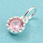 925 Sterling Silver Charms, with Cubic Zirconia, Faceted Flat Round, Silver
