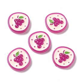 Autumn Theme Opaque Resin Cabochons, DIY Accessories, Phone Case Decoration, Flat Round with Grape Pattern