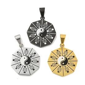 Ion Plating(IP) 304 Stainless Steel Pendants, with Enamel, Bagua Formation, Yin Yang Charm