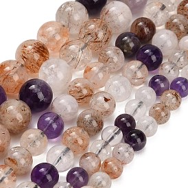 Natural Black Gold Rutilated Quartz Beads Strands, Smooth Round