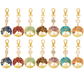 14 шт. 7 стили чакра натуральные и синтетические драгоценные камни бусины и сплав древо жизни подвески украшения, с поворотными застежками когтя омара