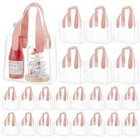 Transparent Plastic Gift Bags with Handle, Portable Waterproof Shopping Bag for Gift Wrapping, Square