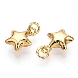 Brass Charms, with Jump Rings, Nickel Free, Star