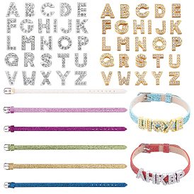 DIY Bracelets Making Kits, with Alphabet Alloy Rhinestone Slide Charms and PU Leather Watch Bands