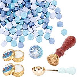 CRASPIRE DIY Wax Seal Stamp Kits, Including Sealing Wax Particles, Paraffin Candles, Brass Spoon & Stamp Head, Beech Wood Handle