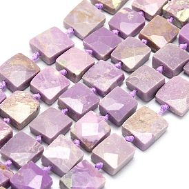 Natural Lepidolite Beads Strands, Faceted, Square