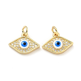 Eco-friendly Brass Micro Pave Clear Cubic Zirconia Pendants, with Enamel and Jump Ring, Cadmium Free & Lead Free, Eye