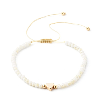Ensemble de bracelets de perles tressées en fil de nylon réglable, perles de verre galvanoplastie rondelles à facettes, perle en laiton, cœur