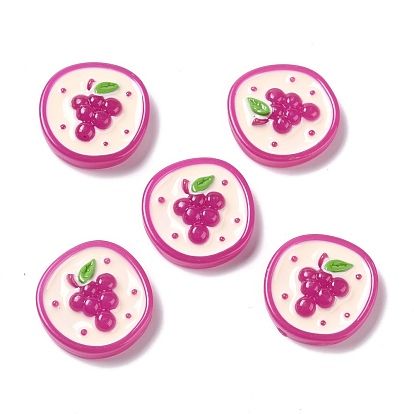 Autumn Theme Opaque Resin Cabochons, DIY Accessories, Phone Case Decoration, Flat Round with Grape Pattern