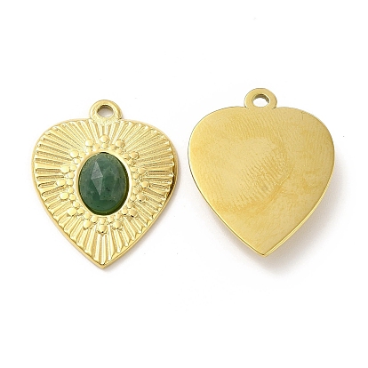 Natural Gemstone Pendants, Faceted Heart Charms, with Vacuum Plating Real 18K Gold Plated 201 Stainless Steel Findings