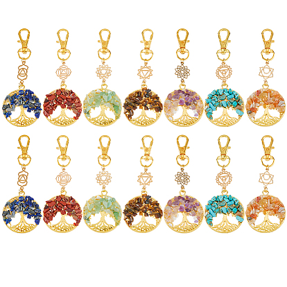 14 шт. 7 стили чакра натуральные и синтетические драгоценные камни бусины и сплав древо жизни подвески украшения, с поворотными застежками когтя омара