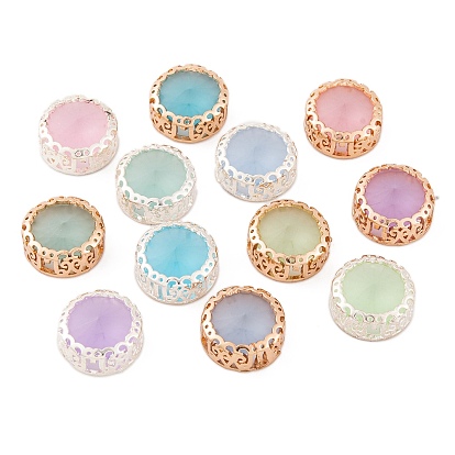 Round Shaped Sew on Rhinestone, Frosted Glass Rhinestone, Garments Accessories, Multi-Strand Links, with Brass Findings