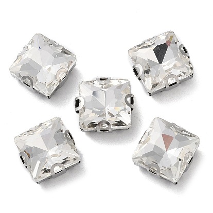 Шить на горный хрусталь, стекло горный хрусталь, с настройками латуни, аксессуары для одежды, граненые, квадратный, платина