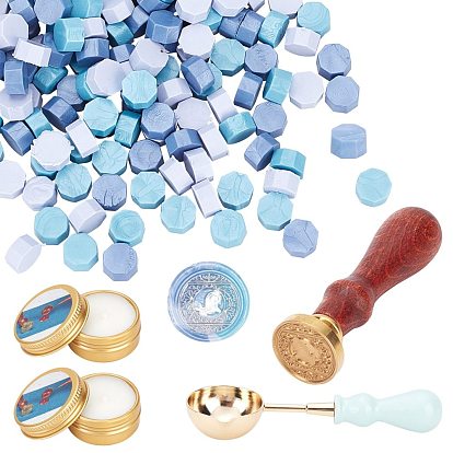 DIY Wax Seal Stamp Kits, Including Sealing Wax Particles, Paraffin Candles, Brass Spoon & Stamp Head, Beech Wood Handle