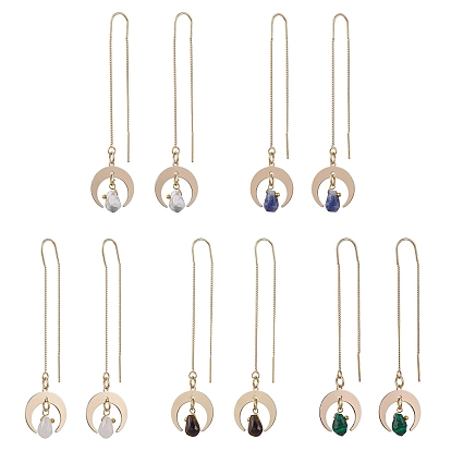 Серьги-гвоздики в форме каплевидной формы из смешанных драгоценных камней из натуральных и синтетических драгоценных камней, Золотая латунная лунная нить для ушей