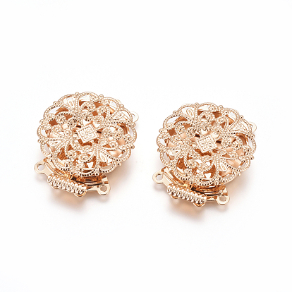 Brass Box Clasps, Multi-Strand Clasps, 4-Strands, 8 Holes, Long-Lasting Plated, Flower