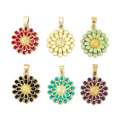 Messing Emaille-Anhänger, Cadmiumfrei und Nickel frei und Bleifrei, golden, Blumencharme