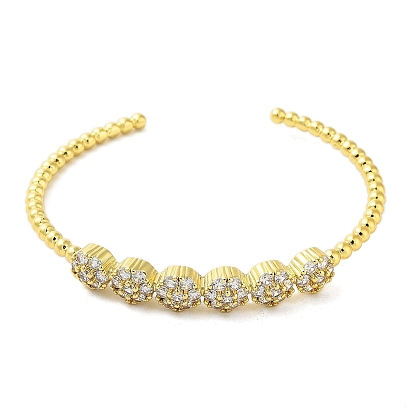Brass Micro Pave Cubic Zirconia Cuff Bangles, Long-Lasting Plated, Cadmium Free & Lead Free