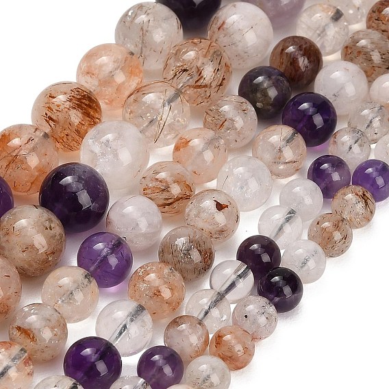 Natural Black Gold Rutilated Quartz Beads Strands, Smooth Round