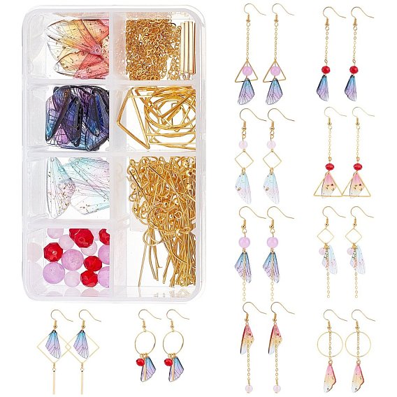 DIY Earring Making Kit, Including Glass Beads, Brass Earring Hooks, Eye Pins, Flat Head Pins & Jump Rings, Transparent Resin Pendants, Brass Linking Rings, 304 Stainless Steel Pendants