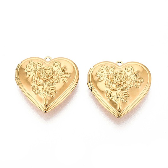 304 подвески из нержавеющей стали Locket, фоторамки, Сердце со цветками , ионное покрытие (ip)