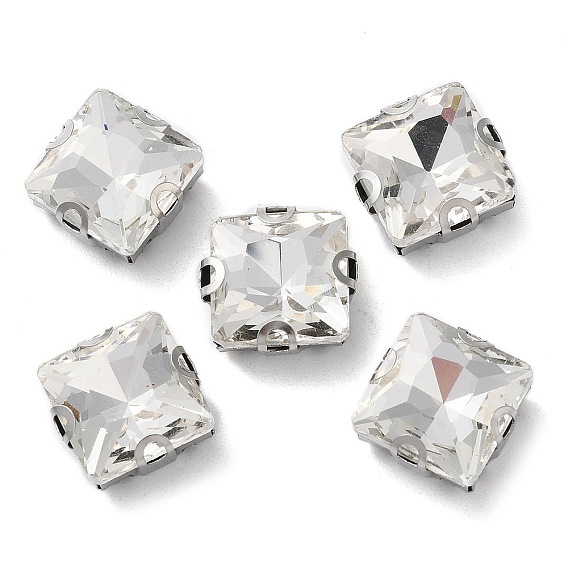 Шить на горный хрусталь, стекло горный хрусталь, с настройками латуни, аксессуары для одежды, граненые, квадратный, платина