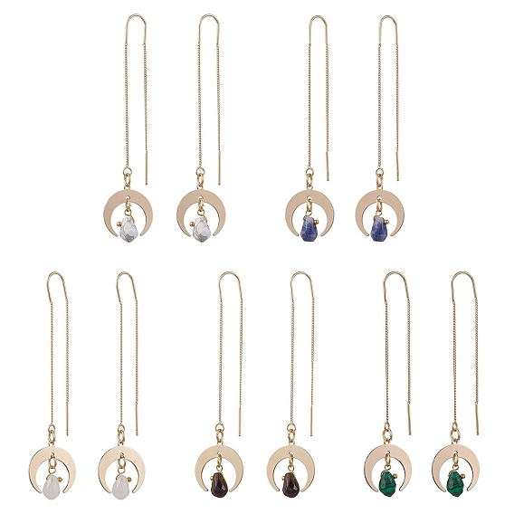 Серьги-гвоздики в форме каплевидной формы из смешанных драгоценных камней из натуральных и синтетических драгоценных камней, Золотая латунная лунная нить для ушей