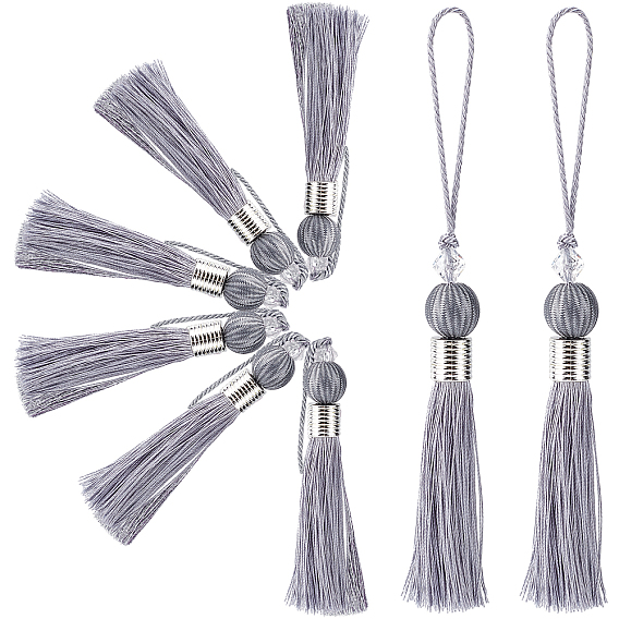 8Pcs Polyester Tassel Pendant Decorations, with CCB Plastic Beads