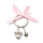 Alloy Keychain, with Tibetan Style Alloy Pendants, Wing, 304 Stainless Steel Open Jump Rings, Pearlized Glass Pearl Beads, Iron Split Key Rings