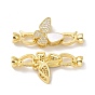 Brass Micro Pave Clear Cubic Zirconia Fold Over Clasps, with White Shell, Cadmium Free & Lead Free, Butterfly