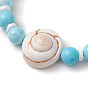 Summer Beach Natural Shell/Dyed Synthetic Turquoise Bead Bracelets, Dyed Natural Magnesite Round/Disc Natural Sea Shell Beaded Stretch Bracelets for Women