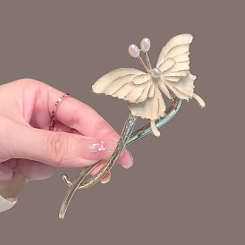 Super Fairy Pearl Butterfly Cow Bull Frog Clip Back of the Head Metal One-word Clip High-end Sense of Pan Hair Headdress Hairpin