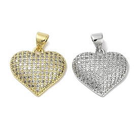 Rack Plating Brass Micro Pave Clear Cubic Zirconia
 Pendants, Lead Free & Cadmium Free, Long-Lasting Plated, Heart