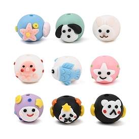 Handmade Polymer Clay Beads, Round with Animal Pattern