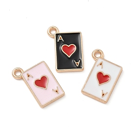 Alloy Enamel Pendants, Light Gold, Cadmium Free & Lead Free, Ace of Hearts Charm