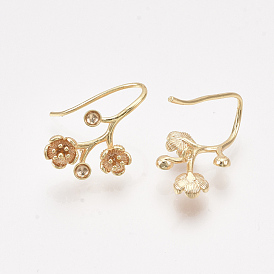 Латунные крючки для сережек, с горизонтальной петлей, реальный 18 k позолоченный, без никеля , цветок