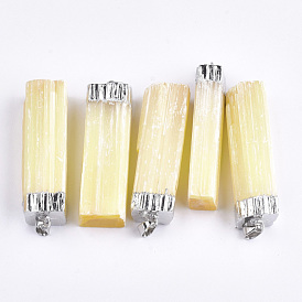 Electroplate Natural Selenite Big Pendants, with Iron Findings, Dyed, Rectangle