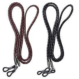 2Pcs 2 Colors Cowhide Neck Strap for Eyeglasses, Eyeglasses Lanyard with Rubber Loops Ends