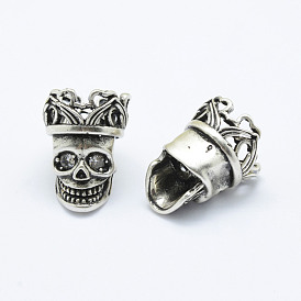 Brass Cubic Zirconia Beads, Long-Lasting Plated, Cadmium Free & Nickel Free & Lead Free, Skull
