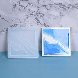Terraces Coaster Silicone Molds, Resin Casting Molds, For UV Resin, Epoxy Resin Craft Making, Square with Island Pattern
