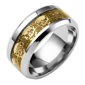 201 Stainless Steel Wide Band Finger Rings, Skull