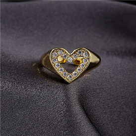 Sweetheart 18K Gold Heart-shaped Ring with Hollow Design and Micro-set Zircon Stones